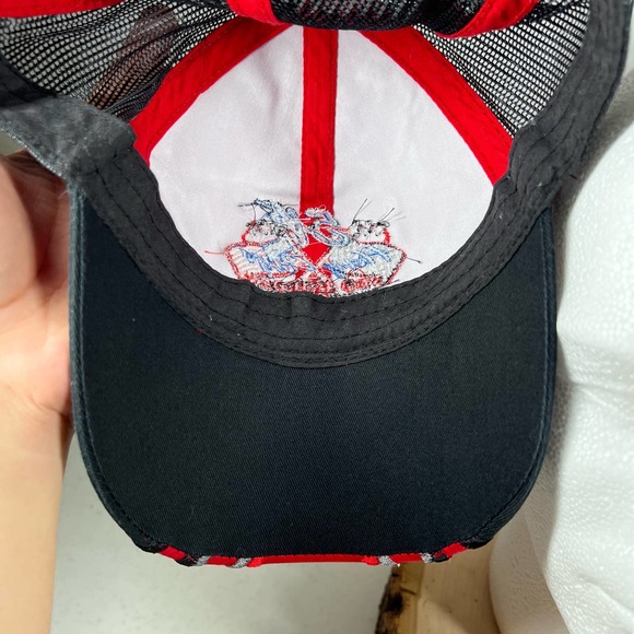 Racing Trucker Embroidered Baseball Cap Hat Red Black Flames Streetwear Vintage - Picture 9 of 9